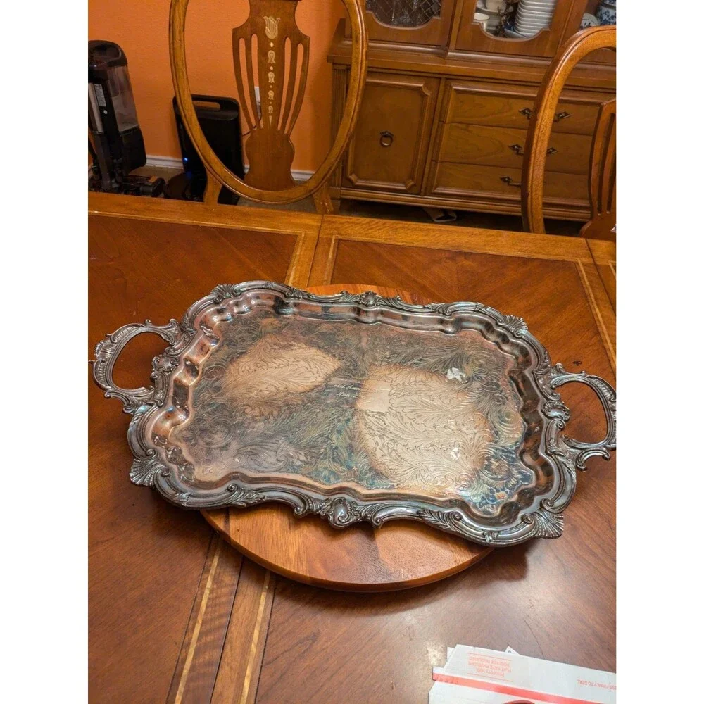 Vintage Birmingham Silver Co. Elaborate 20” Silverplate Footed Butler’s Tray